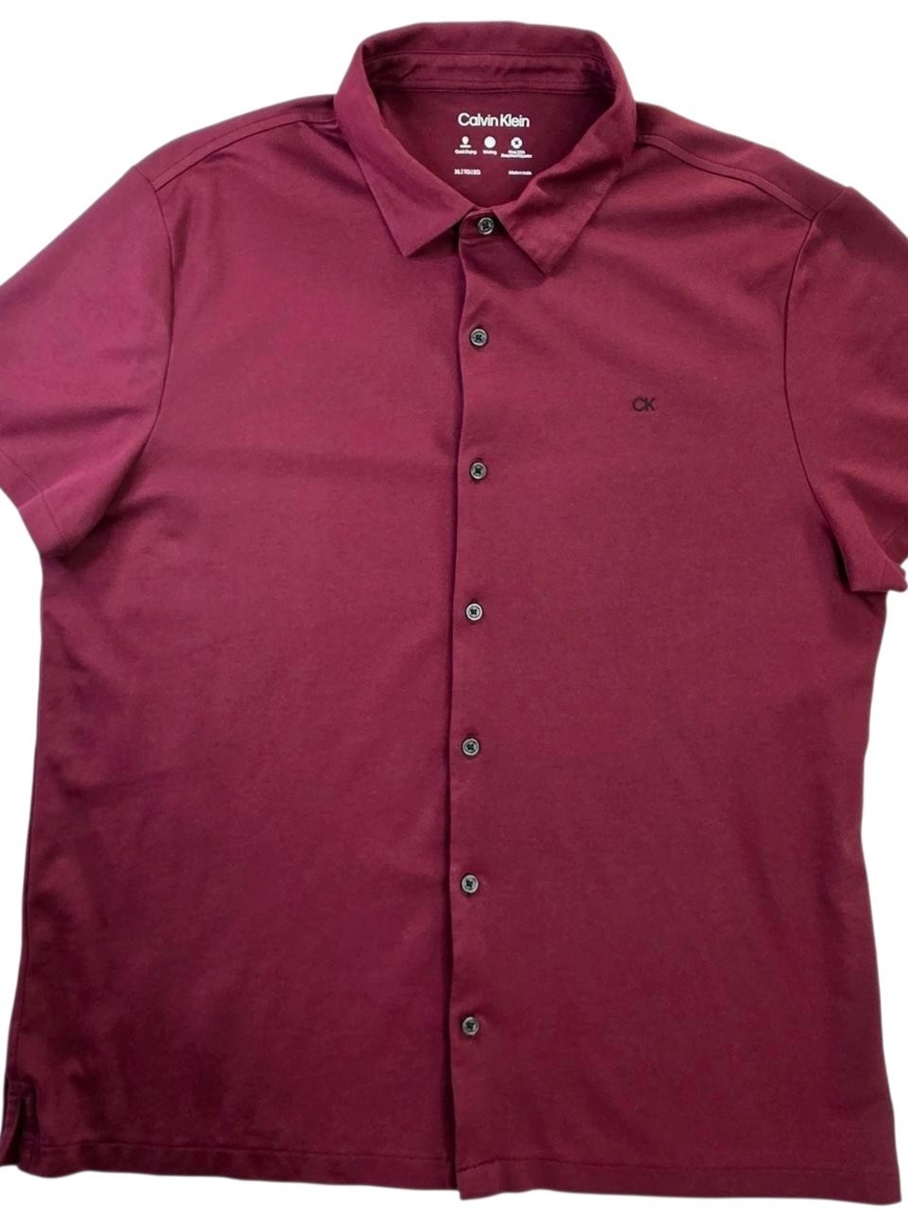 Calvin Klein Men's Maroon Short-Sleeve Button-Down Shirt-Size XL
